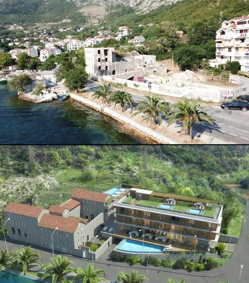 risan waterfront land for sale, boutique hotel project montenegro, stone palace restoration kotor bay, 2127m2 build area montenegro, unesco bay of kotor real estate, investment property risan,violet investment