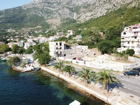 risan waterfront land for sale, boutique hotel project montenegro, stone palace restoration kotor bay, 2127m2 build area montenegro, unesco bay of kotor real estate, investment property risan,violet investment