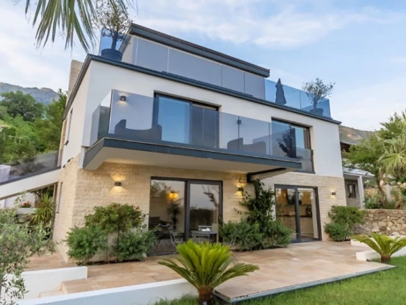 Contemporary villa in Markovići Budva with sea view Modern 8-bedroom villa in Budva Montenegro Luxury villa with swimming pool and panoramic sea view Villa with landscaped garden and outdoor kitchen Budva Travertine stone luxury home in Budva Sea view terrace villa in Montenegro Three-level villa with private parking Budva Mosaic pool luxury property in Markovići Modern Mediterranean villa in Budva Montenegro Coastal real estate for sale in Budva with pool,violet investment,budva,montenegro,investment