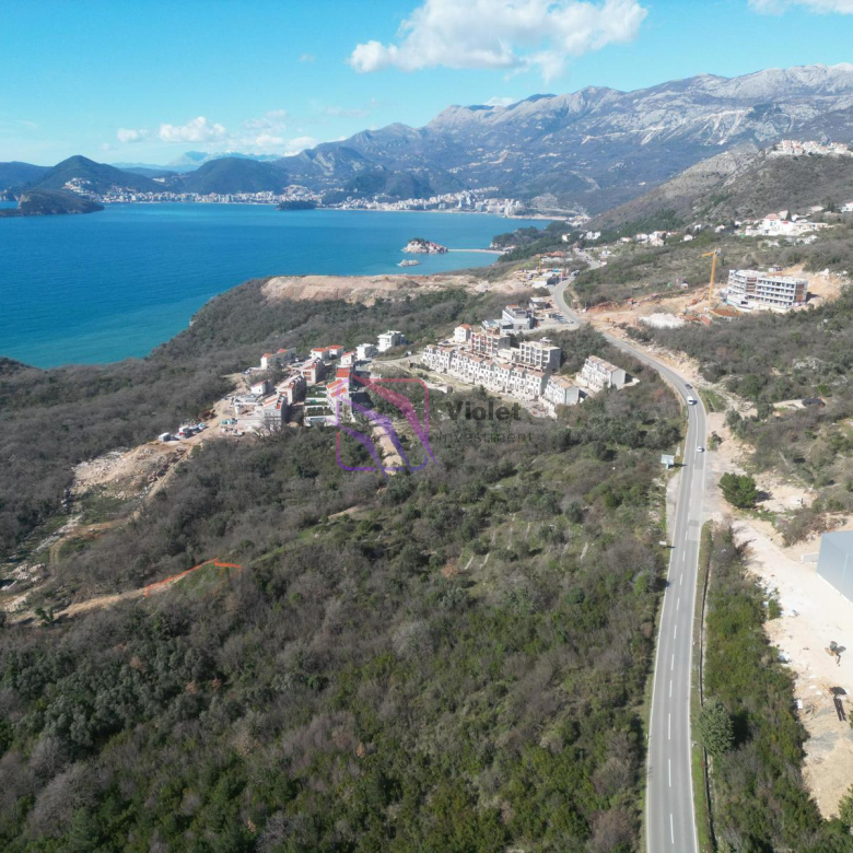 land for sale Reževići Budva, building land Budva Riviera Montenegro, urbanized land Montenegro sea view, development land Budva Montenegro, villa project land Reževići, investment land Budva Montenegro, land near Drobni Pijesak beach, Montenegro coastal development land, real estate Budva Riviera land for sale, violet investment