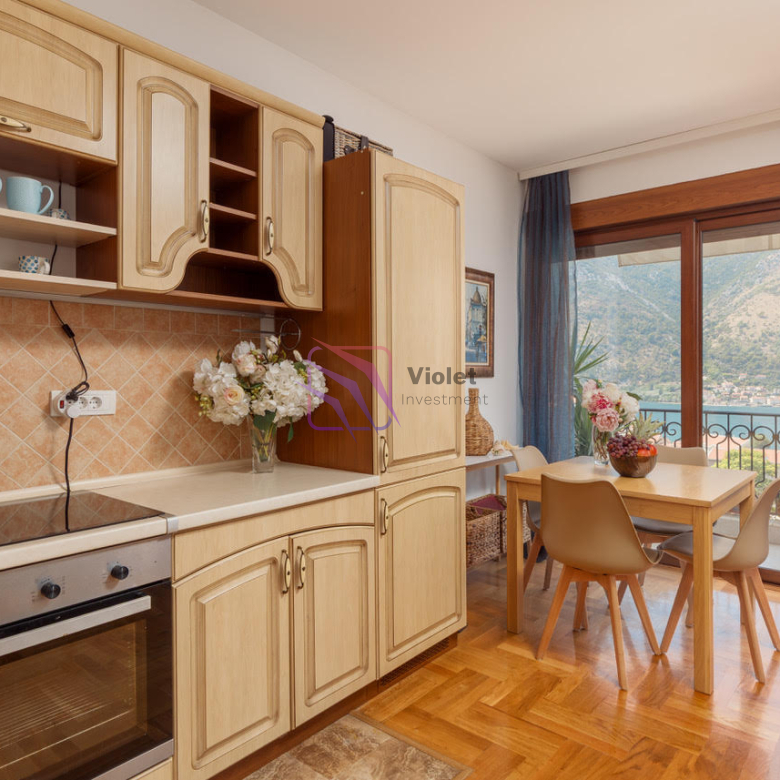 one bedroom apartment Dobrota Kotor sale, apartment with sea view Bay of Kotor property, real estate Dobrota Montenegro 50m2 apartment, apartment with parking Kotor Montenegro, investment property Kotor Dobrota near sea,violet investment