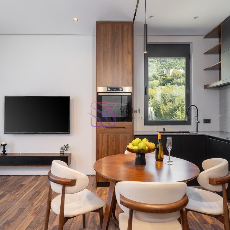 one bedroom apartment Lastva Grbaljska sale, apartment near Budva Montenegro 52m2, property Kotor region investment, apartment with pool Montenegro real estate, furnished apartment near Budva for sale, Montenegro property investment near coast,violet investment