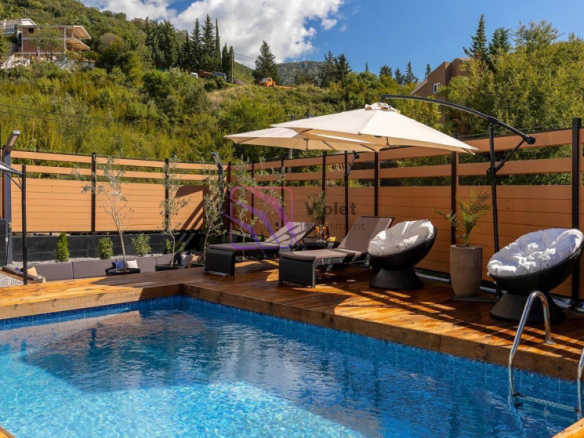 one bedroom apartment Lastva Grbaljska sale, apartment near Budva Montenegro 52m2, property Kotor region investment, apartment with pool Montenegro real estate, furnished apartment near Budva for sale, Montenegro property investment near coast,violet investment