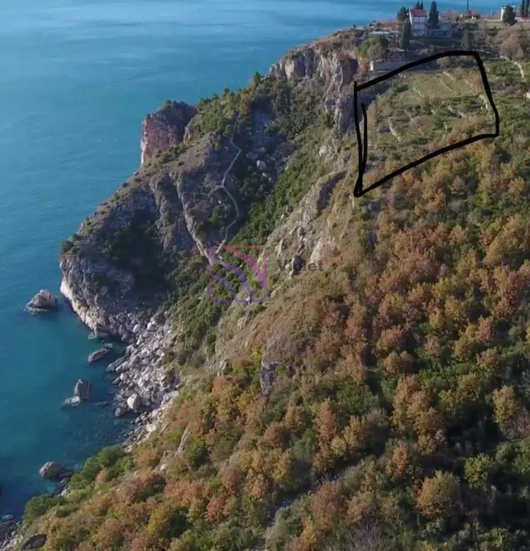 seafront land Rezevici Montenegro for sale, first line sea view land Budva Riviera, luxury villa plot Montenegro cliff property, development land Rezevici 2500m2, investment land Montenegro Adriatic coast, real estate Montenegro seafront plot,violet investment