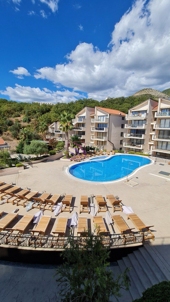 two bedroom apartment Przno Budva sale, apartment near Sveti Stefan Montenegro, property Przno Budva Riviera investment, apartment with pool Montenegro coast, real estate Przno Montenegro 75m2, violet investment