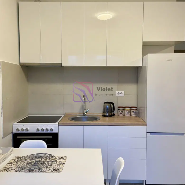 studio apartment for sale Riverside Podgorica, furnished studio Podgorica city center, Riverside Residence apartment Montenegro, investment apartment Podgorica 30m2, new construction studio Podgorica, apartment near Ribnica Podgorica, real estate Podgorica city center, Airbnb investment Podgorica.,violet investment