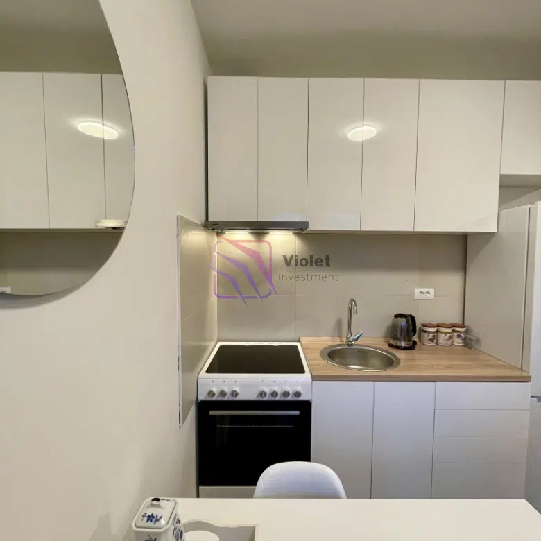 studio apartment for sale Riverside Podgorica, furnished studio Podgorica city center, Riverside Residence apartment Montenegro, investment apartment Podgorica 30m2, new construction studio Podgorica, apartment near Ribnica Podgorica, real estate Podgorica city center, Airbnb investment Podgorica.,violet investment