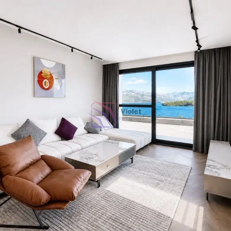 one bedroom apartment for sale Đuraševići, apartment for sale Tivat, sea view apartment Luštica, 110m2 apartment Montenegro, apartment with large terrace Tivat, furnished apartment for sale Montenegro, panoramic sea view apartment, property near Tivat Airport, investment apartment Luštica, real estate Tivat Montenegro,violet investment