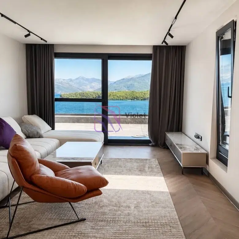 one bedroom apartment for sale Đuraševići, apartment for sale Tivat, sea view apartment Luštica, 110m2 apartment Montenegro, apartment with large terrace Tivat, furnished apartment for sale Montenegro, panoramic sea view apartment, property near Tivat Airport, investment apartment Luštica, real estate Tivat Montenegro,violet investment