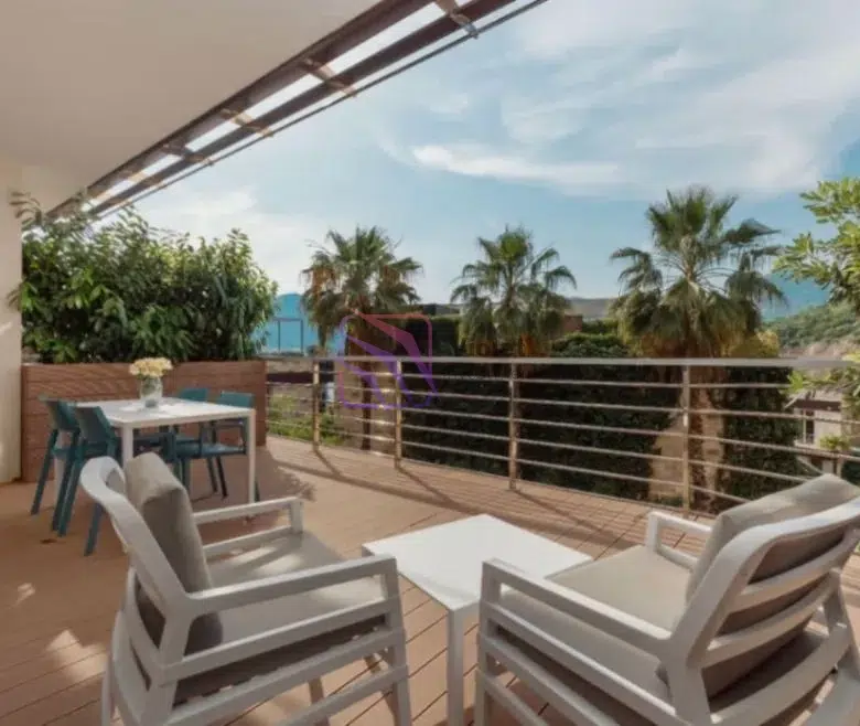three bedroom apartment for sale Dukley Gardens, Dukley Gardens Garden Line apartment, luxury apartment Budva, garden apartment Montenegro, apartment with private garden Budva, Dukley Gardens property for sale, luxury real estate Montenegro, Budva investment property, apartment with private beach access, premium apartment Montenegro coast,violet investment